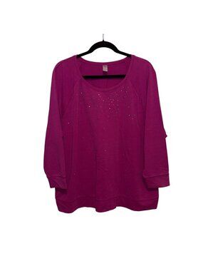 Plus Size Magenta Long Sleeve Pullover Rhinestone Embellishments 26/28